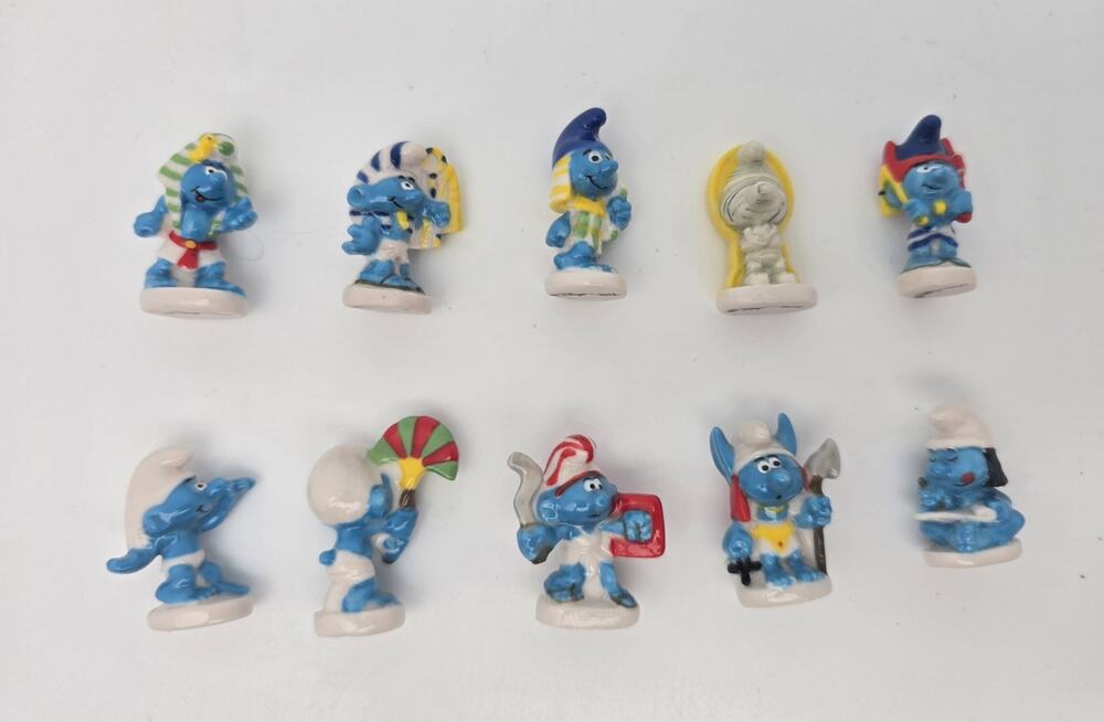 French Feves Smurfs Egyptian set - 2015 Ceramic Mini Set of 10 Peyo King Cake